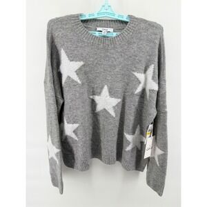 CeCe Women Sz Medium Gray Eyelash Star Knit Sweater Long Sleeve Crew Neck